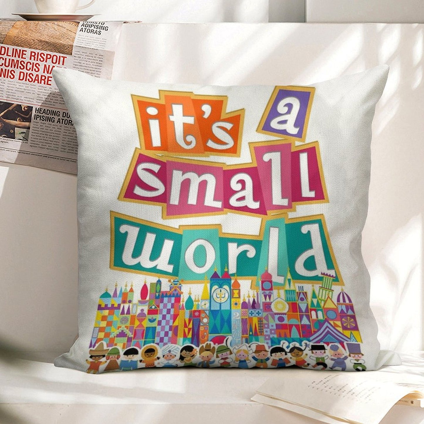 It's A Small World - Full Graphic by Kelly Design Company Linen Throw Pillow Cover