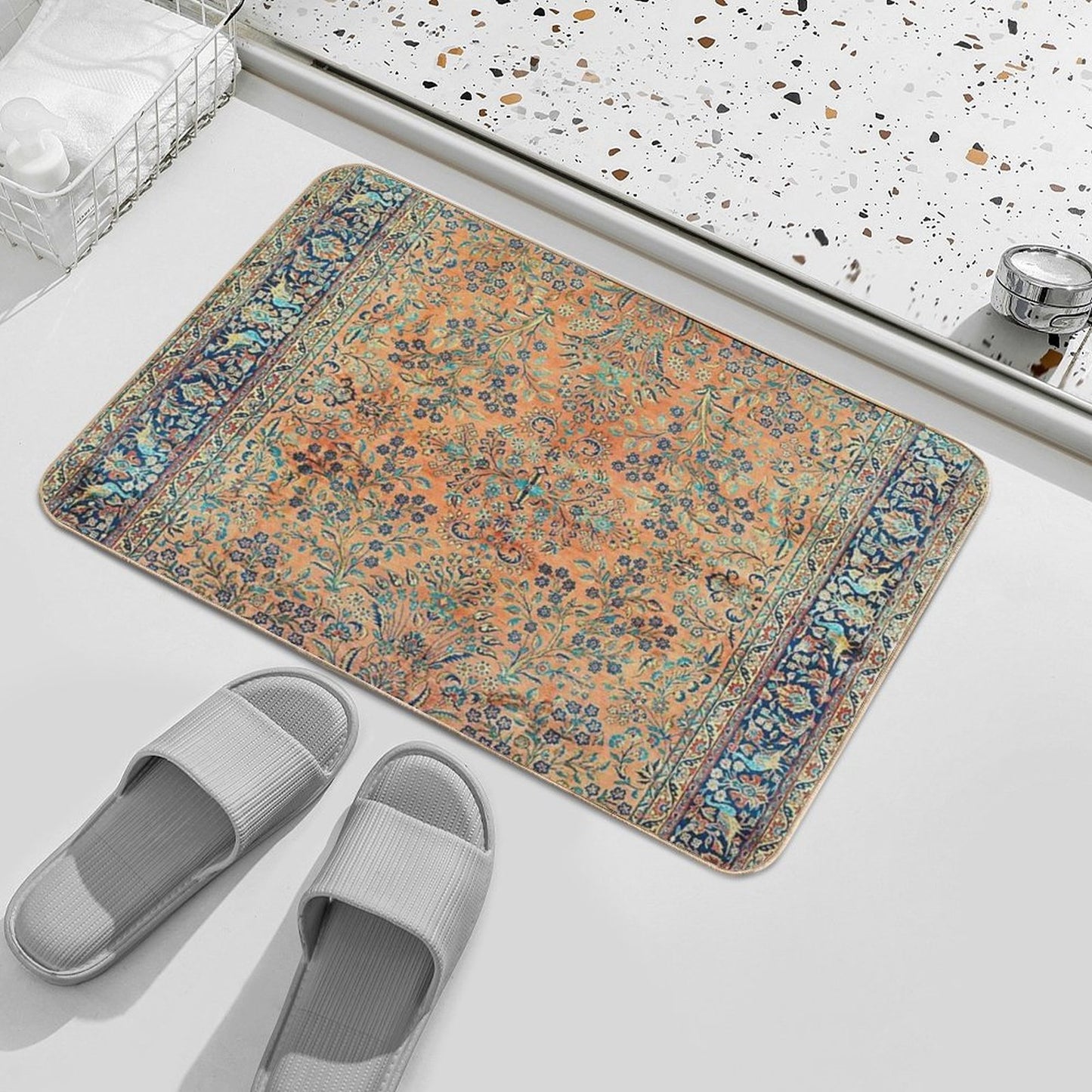Manchester Kashan Floral Persian Carpet Print Bath Mat