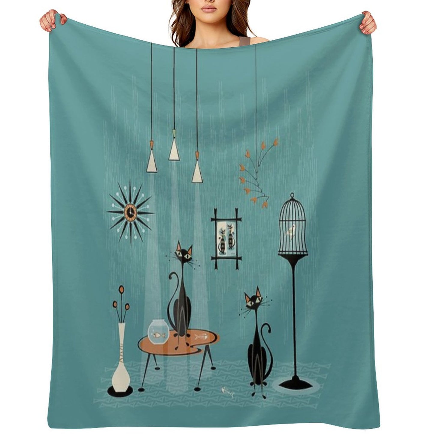 Mid Century Mischief  Cat Red-Handed II Throw Blanket