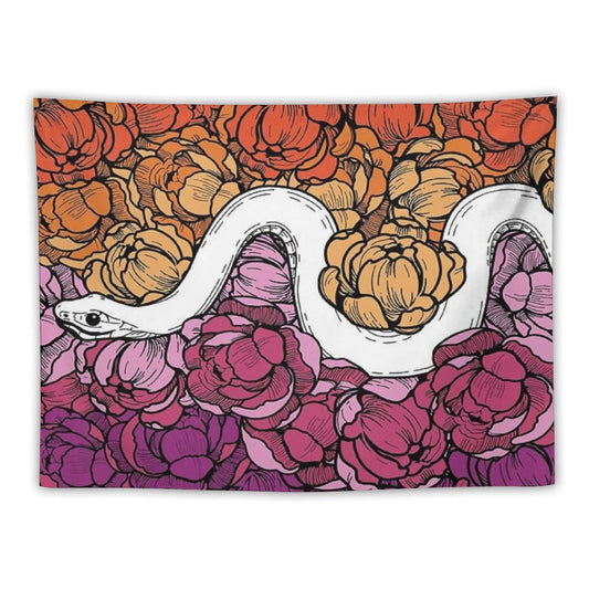 Floral Snake Lesbian Pride Colors Tapestry