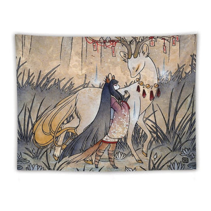 The Meeting of The Fox And Wish Spirit Tapestry