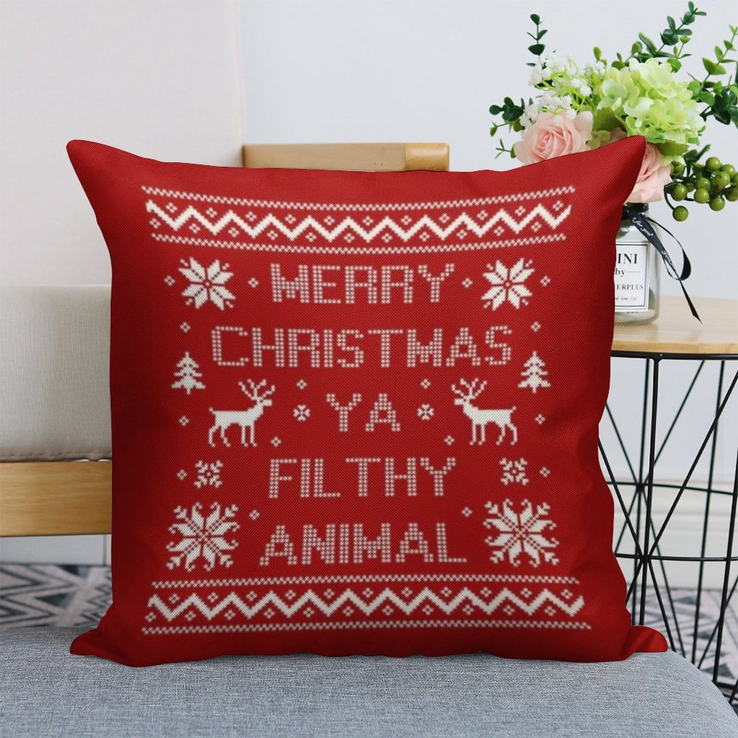 Merry Christmas Ya Filthy Animal Linen Throw Pillow Cover