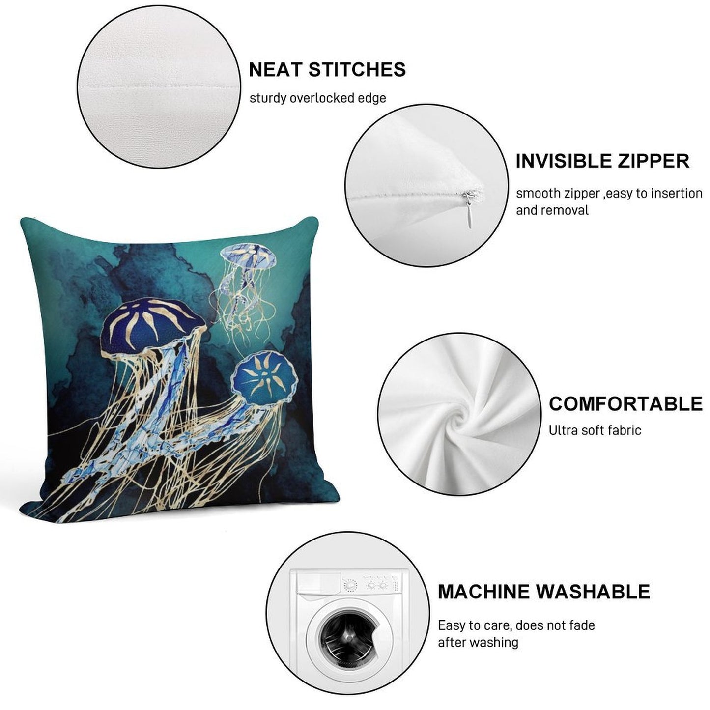 Metallic Jellyfish III Soft Fade-Resistant Throw Pillow