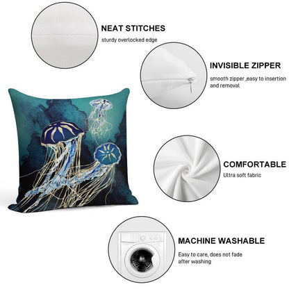 Metallic Jellyfish III Soft Fade-Resistant Throw Pillow