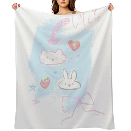Bunny And Kitty Design (blue Ver 2) Throw Blanket