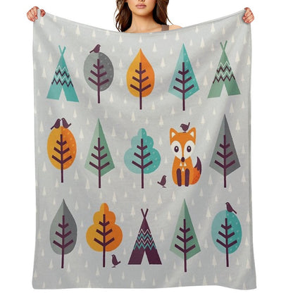 Fox in The Forest on Gray Throw Blanket