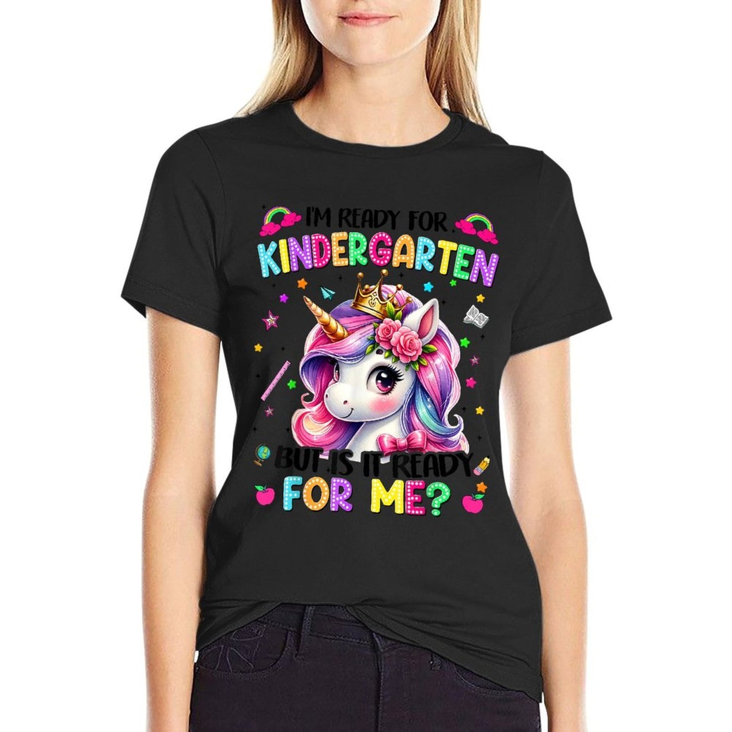 Im Ready For Kindergarten Unicorn First Day Of School Girls  Rolled Sleeves T-Shirt