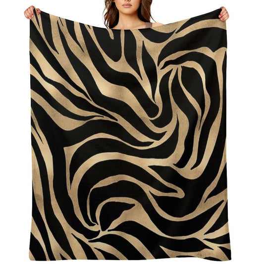 Elegant Metallic Gold Zebra Black Animal Print Throw Blanket