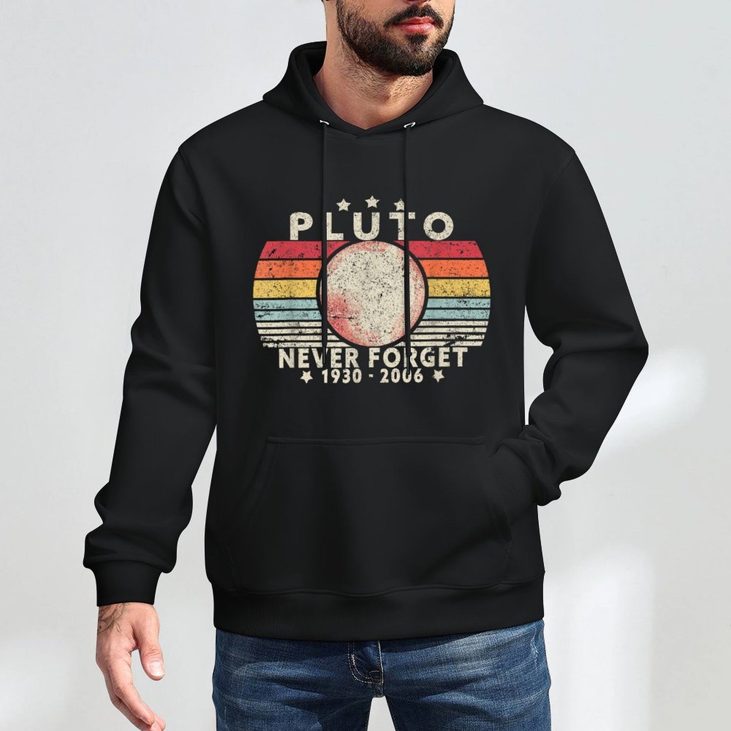 Never Forget Pluto. Retro Style Funny Space Science Layering Staple Hoodie
