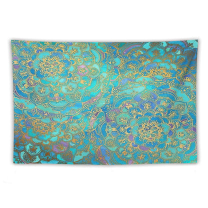 Sapphire & Jade Stained Glass Mandalas Tapestry