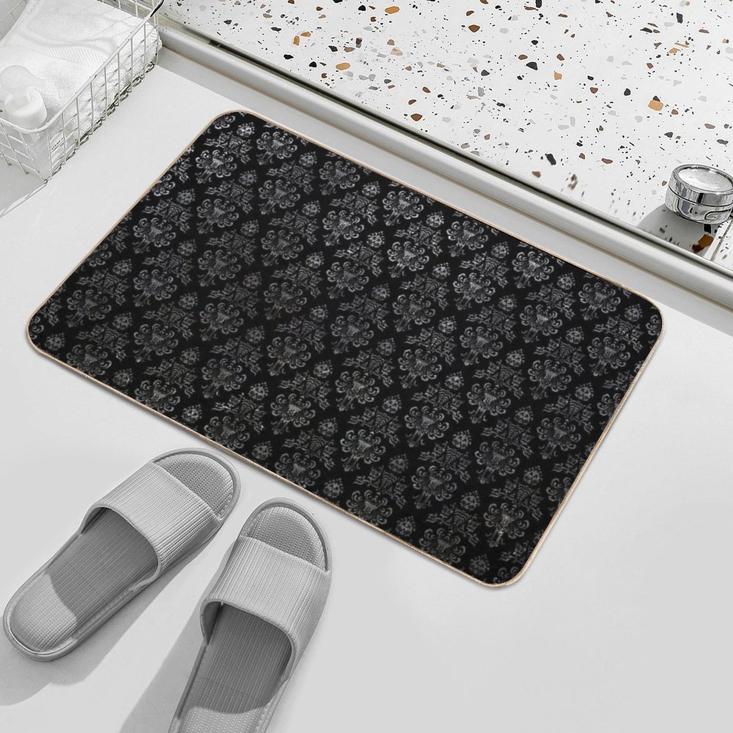 Haunted Mansion Wallpaper Black And Silver Bath Mat