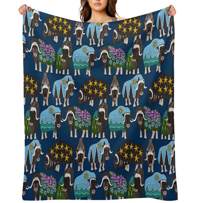 Alaskan Musk Ox Blue Throw Blanket