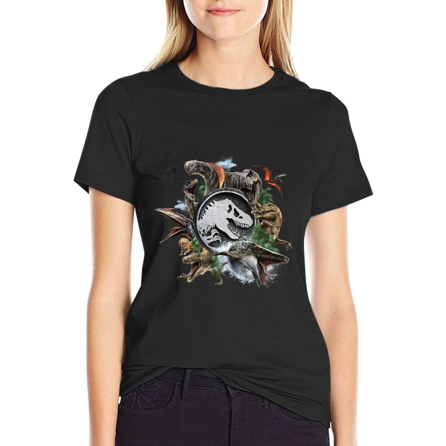 Jurassic World Rebirth Circle Logo Dinosaurs  Heathered Texture T-Shirt