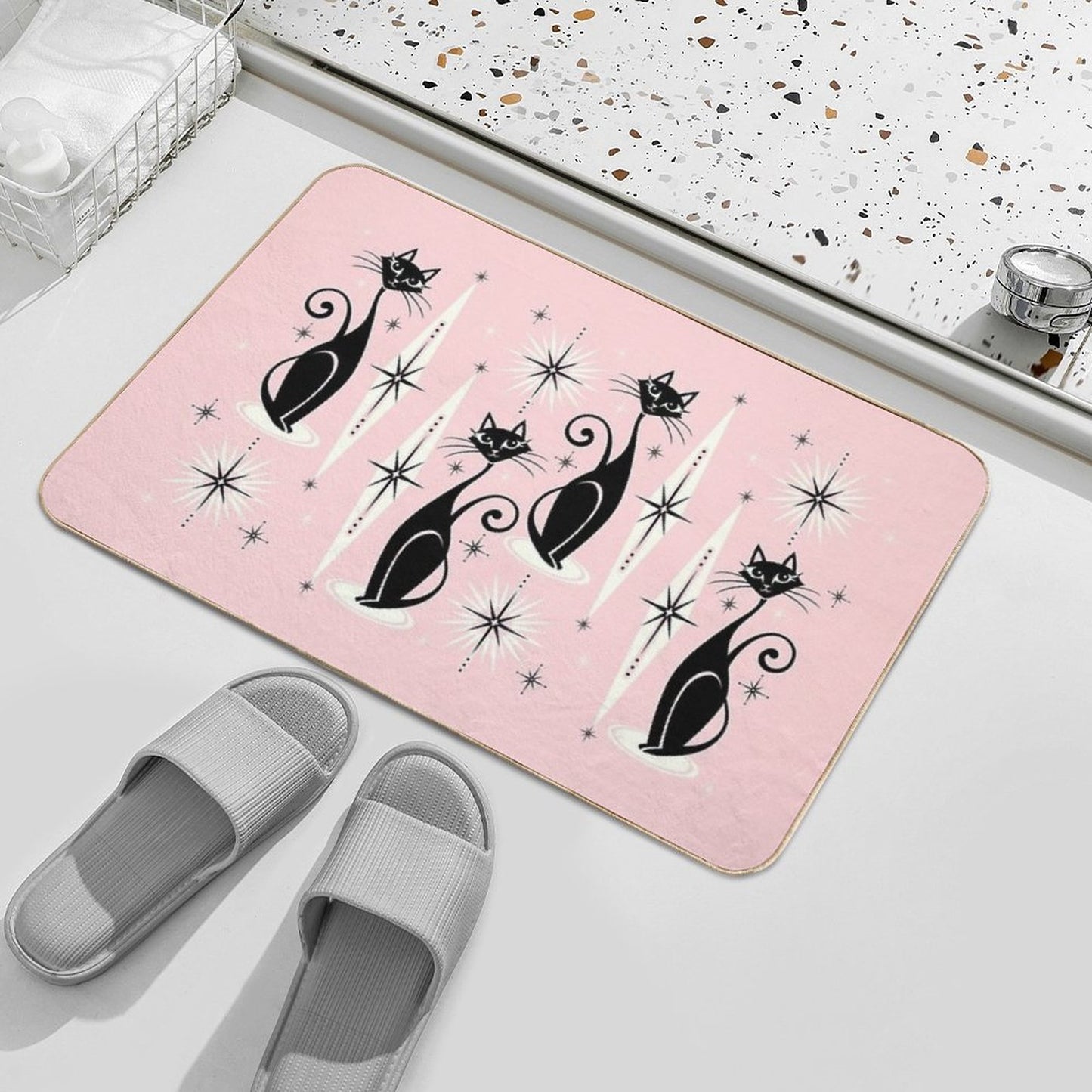 Mid Century Meow Retro Atomic Cats LG ©studioxtine Bath Mat