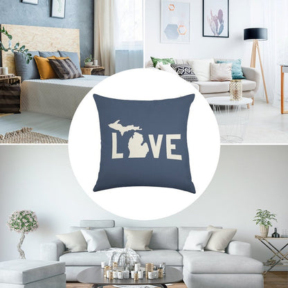 Michigan Love - All White Linen Throw Pillow Cover