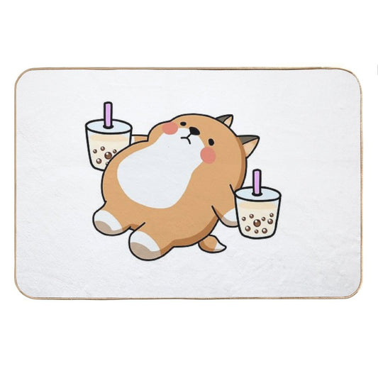 Lazy Shiba Loves Boba! Bath Mat