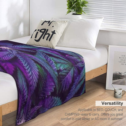 Psychedelic Purple Cannabis Marijuana Weed Pot Leaves Throw Blanket