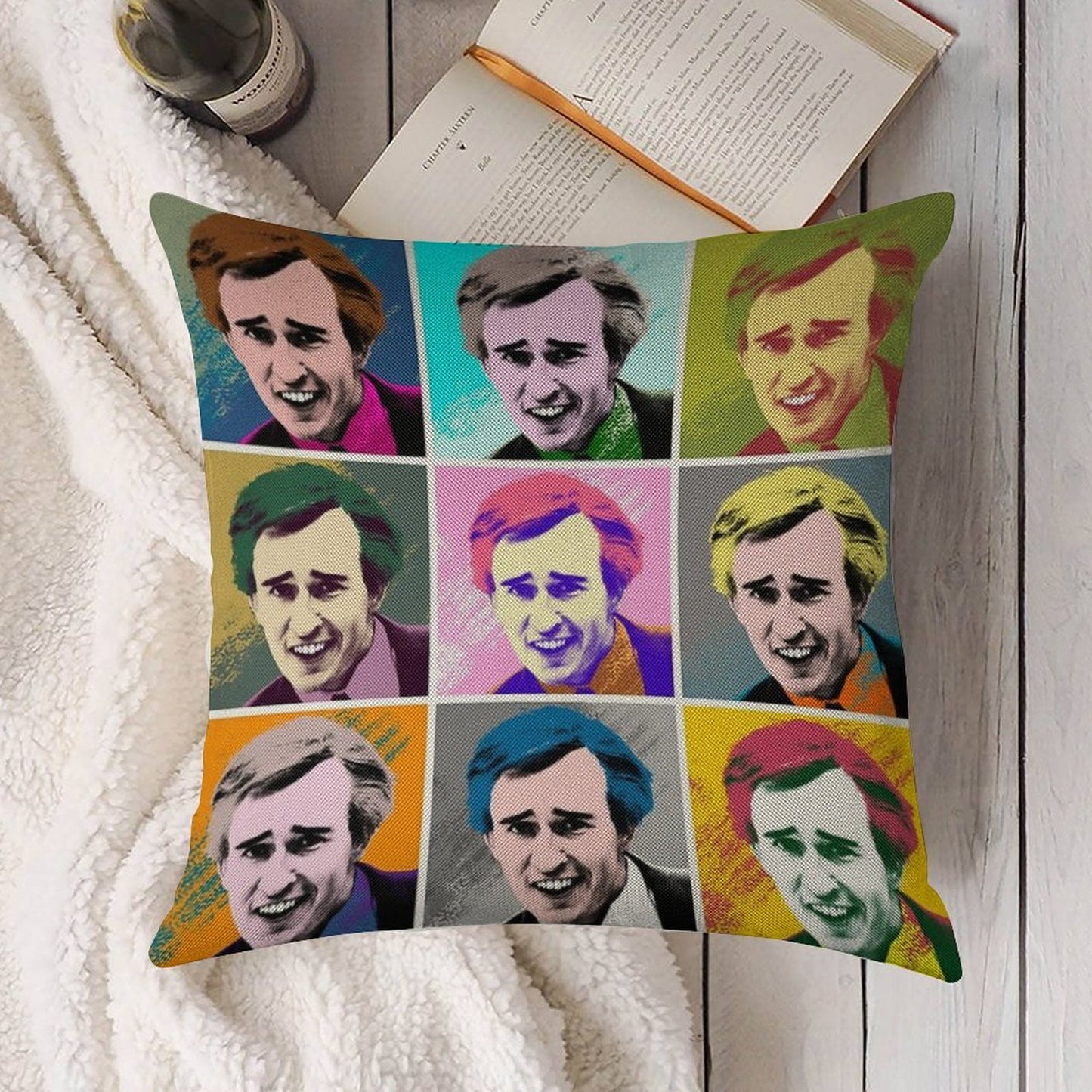 Alan Partridge Warhol Inspired Pop Art 3x3 Linen Throw Pillow Cover