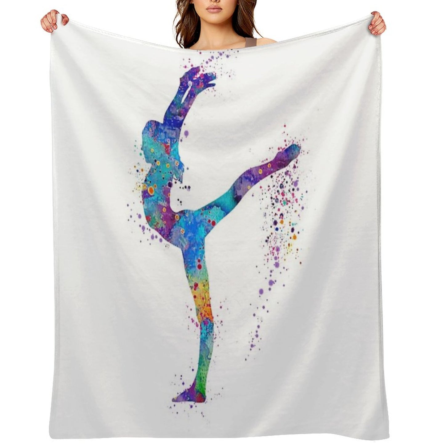 Girl Gymnastics Watercolor Silhouette Throw Blanket