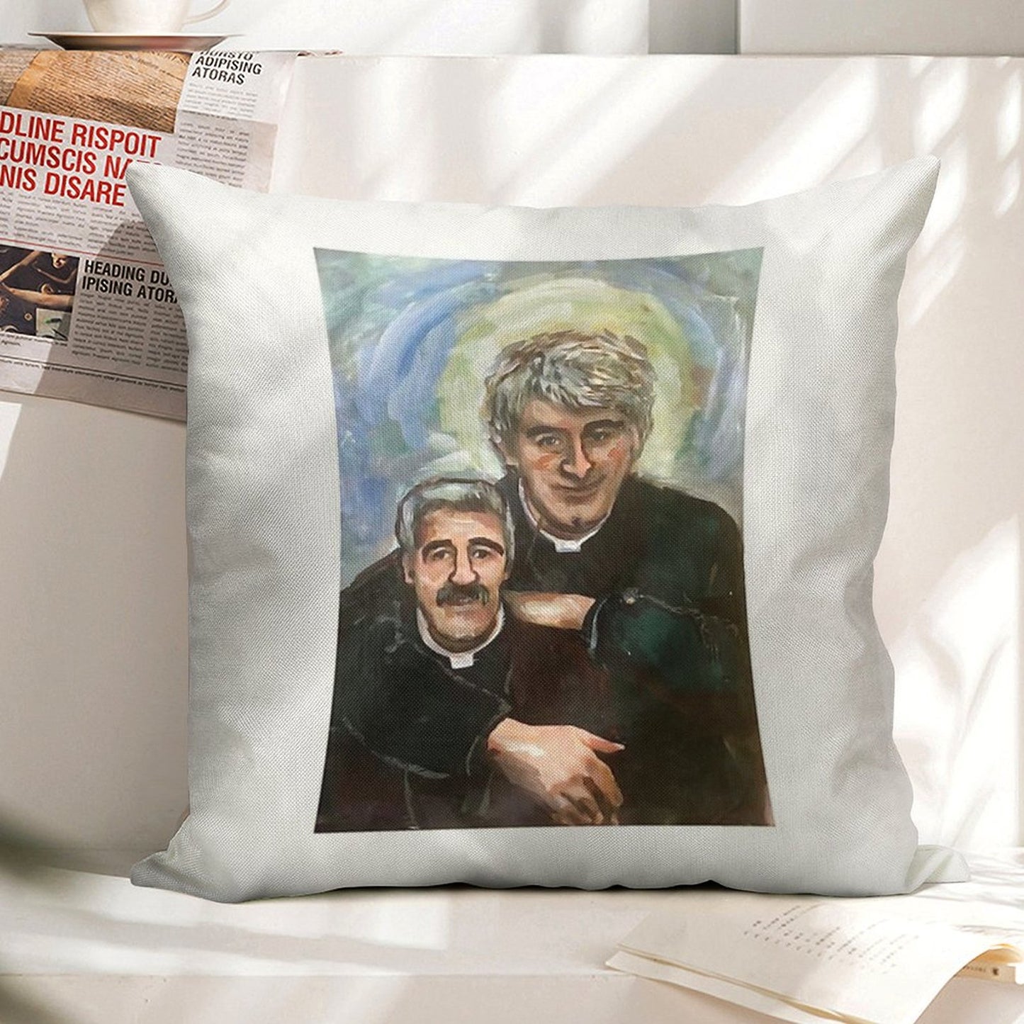 Entertaining Father Stone (Father Ted) Linen Throw Pillow Cover