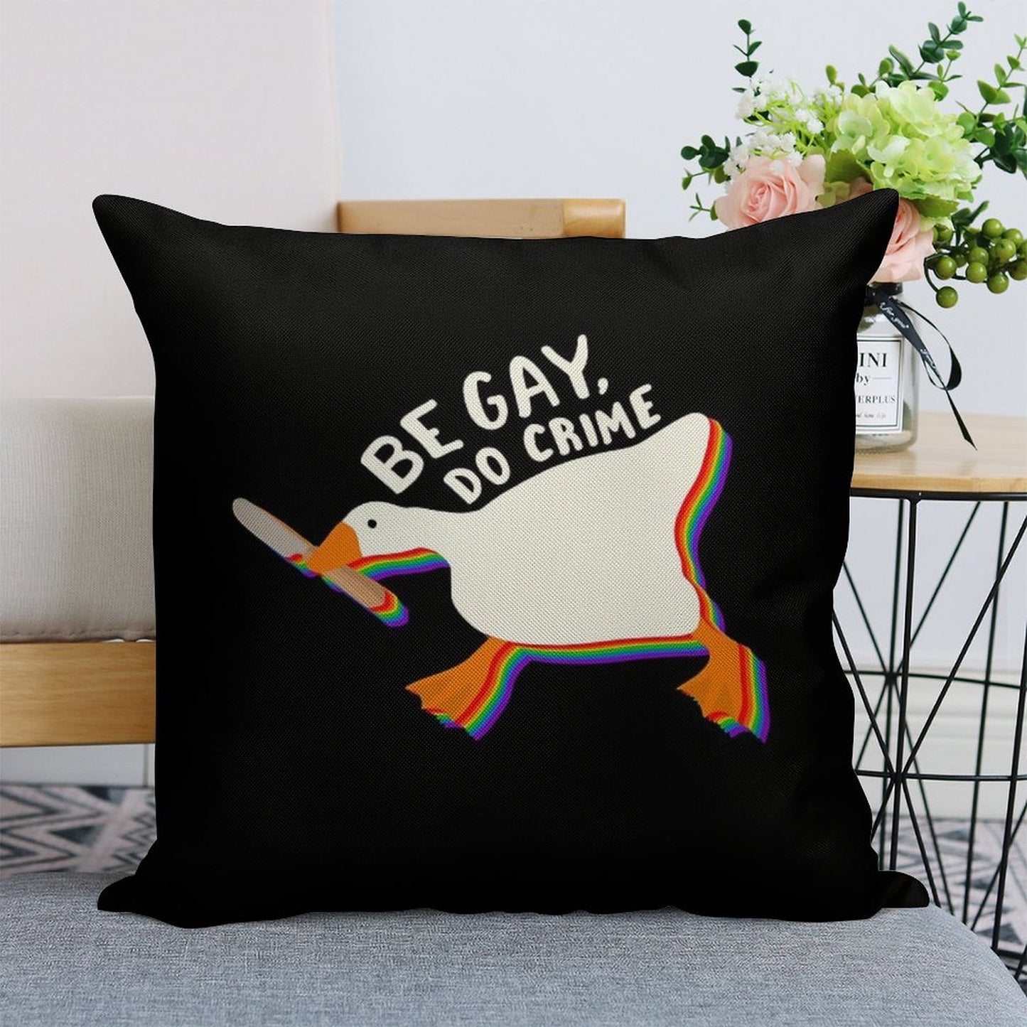 Be Gay Do Crime Goose Linen Throw Pillow Cover