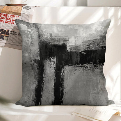 Gray Black Abstract Linen Throw Pillow Cover