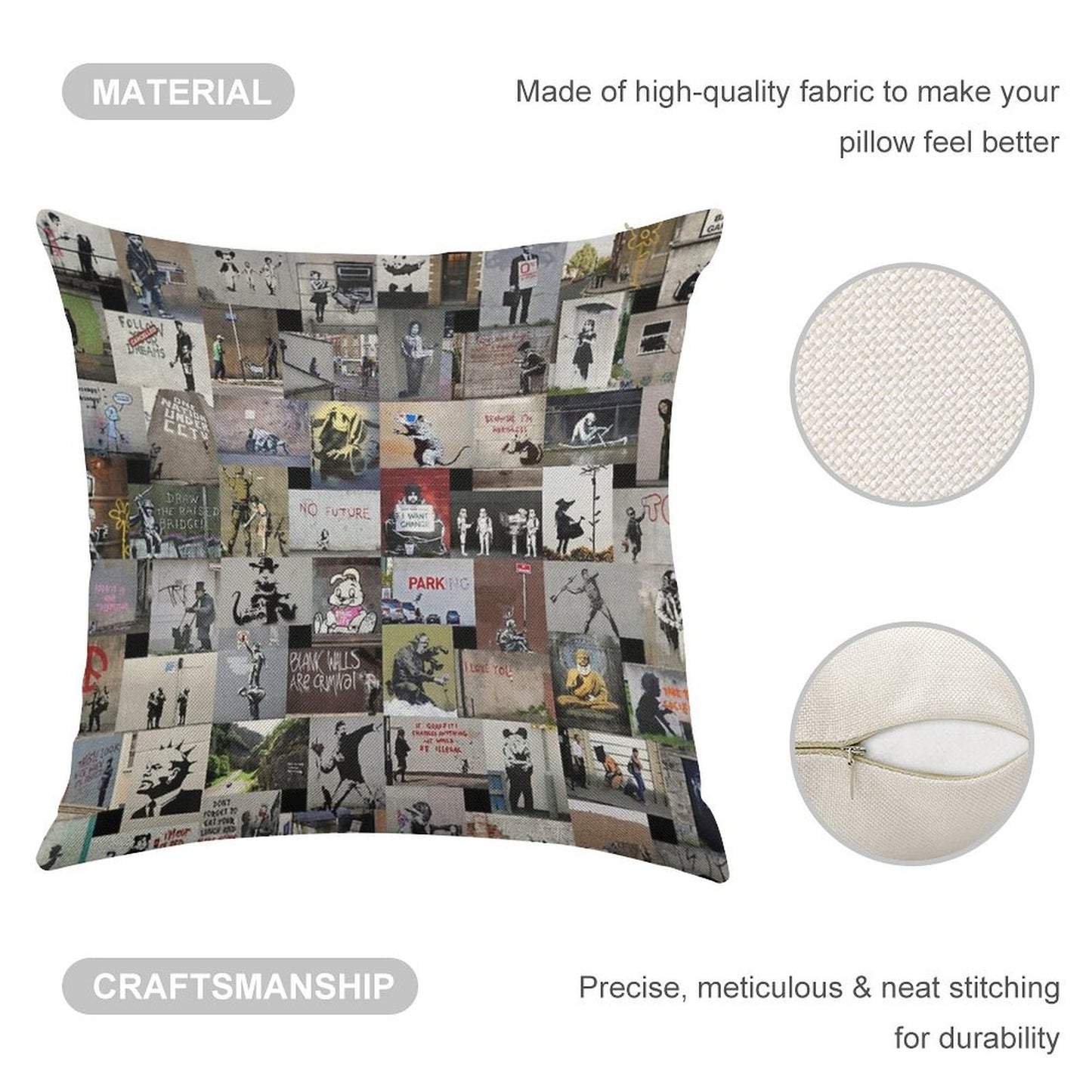 Banksy Linen Throw Pillow Cover