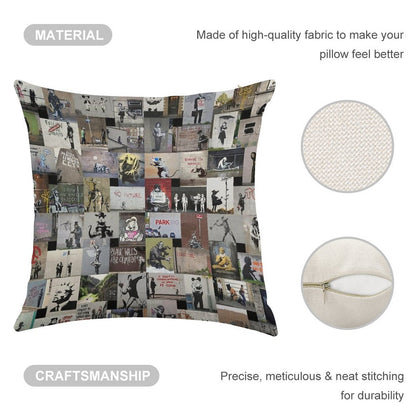 Banksy Linen Throw Pillow Cover