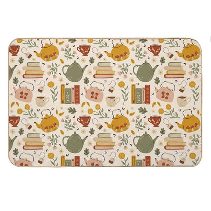 Flowery Books And Tea Bath Mat