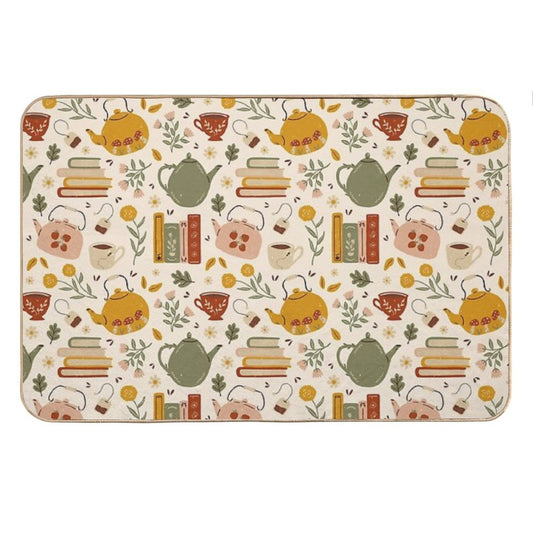 Flowery Books And Tea Bath Mat