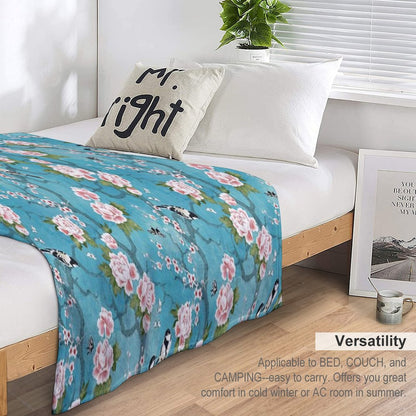 Chinoiserie Birds in Turquoise Blue Throw Blanket