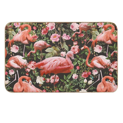 Floral And Flamingo Pattern Durable Bath Mat