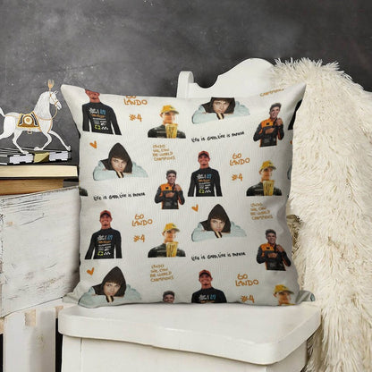 Lando Norris Illustrated Stickers Linen Throw Pillow Cover