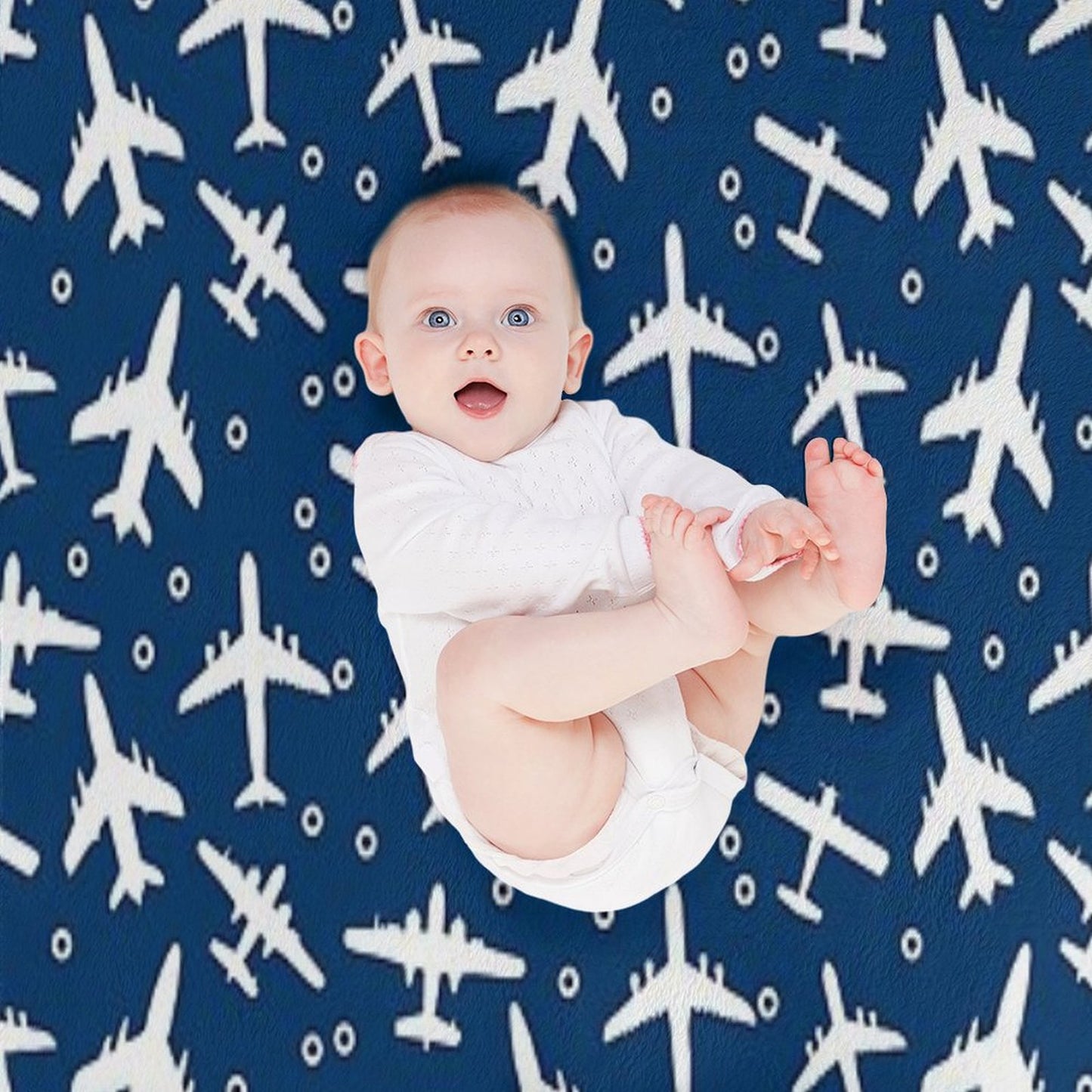 Blue And White Aeroplanes Silhouette Pattern Throw Blanket