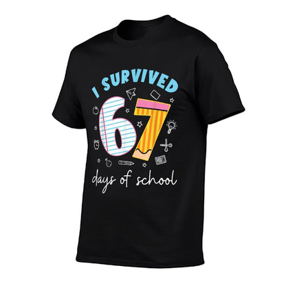 I Survived 67 Days of School Funny Meme Teacher Student  Trendy Pattern T-Shirt