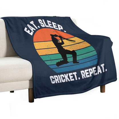 Eat Sleep Cricket Repeat Sunset White Text Throw Blanket