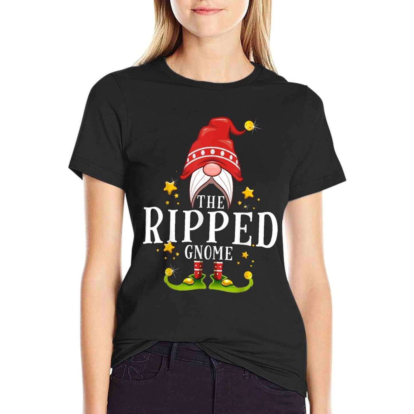The Ripped Gnome Christmas Matching  Rolled Sleeves T-Shirt