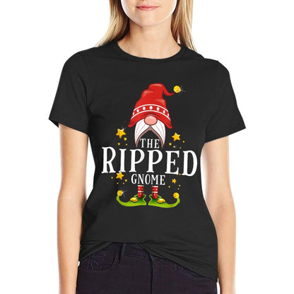 The Ripped Gnome Christmas Matching  Rolled Sleeves T-Shirt