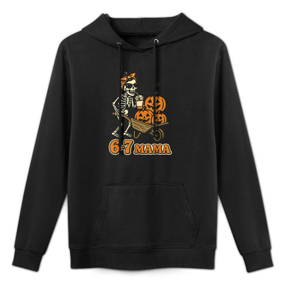 67 Mama Halloween Skeleton Pumpkin Six Seven Mom Funny Meme Adjustable Hood Hoodie