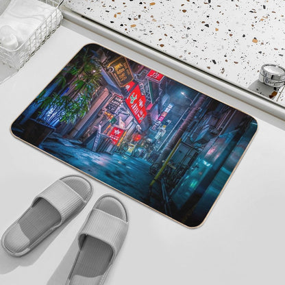 Heavy Rain Over Neo Tokyo Bath Mat