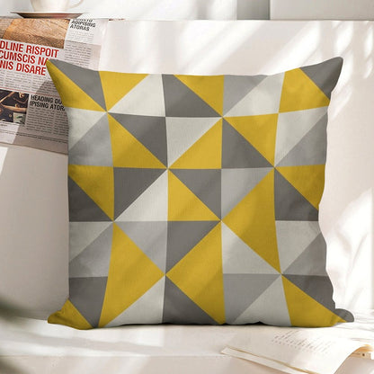 Retro Triangle Design in Yellow And Grey Linen Throw Pillow Cover