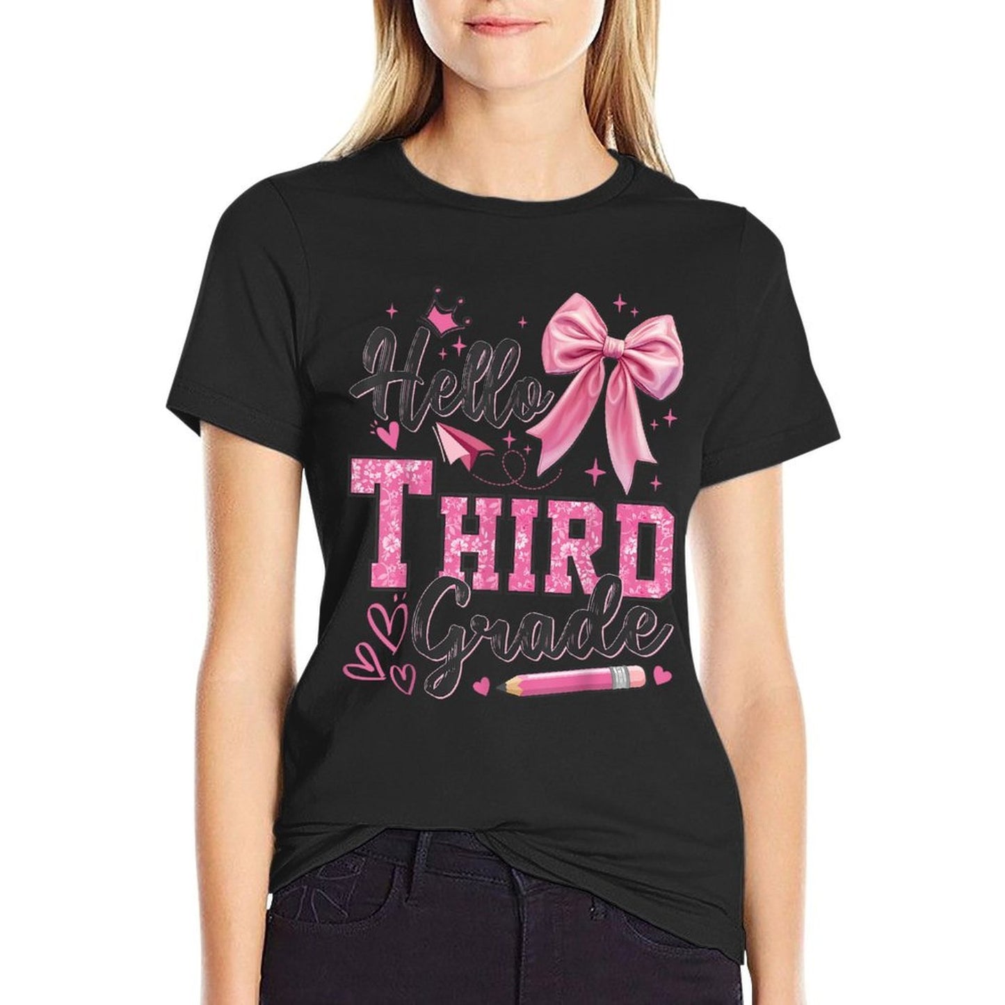 Hello Third Grade First Day Of School Coquette Teacher Girl  Trendy Pattern T-Shirt