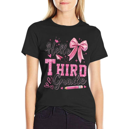 Hello Third Grade First Day Of School Coquette Teacher Girl  Trendy Pattern T-Shirt