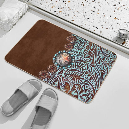 Primitive Cowboy Cowgirl Western Country Brown Turquoise Bath Mat
