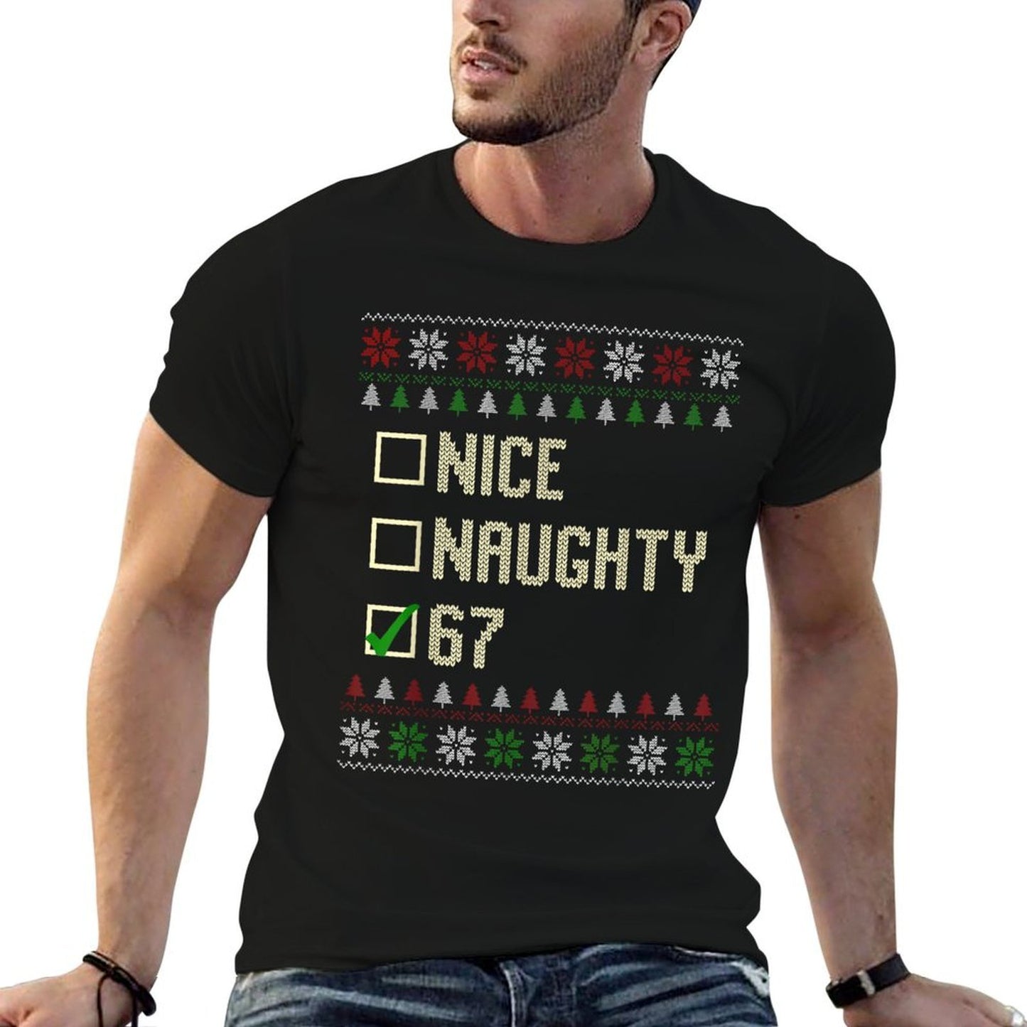 Nice Naughty 67 Funny Ugly Sweater Slang Brainrot Humor Xmas  Vintage-inspired T-Shirt