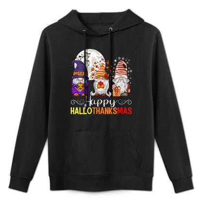 Womens Halloween Thanksgiving Christmas Happy HalloThanksMas Gnomes Relaxed Fit Hoodie