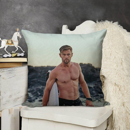 Chris Hemsworth Linen Throw Pillow Cover