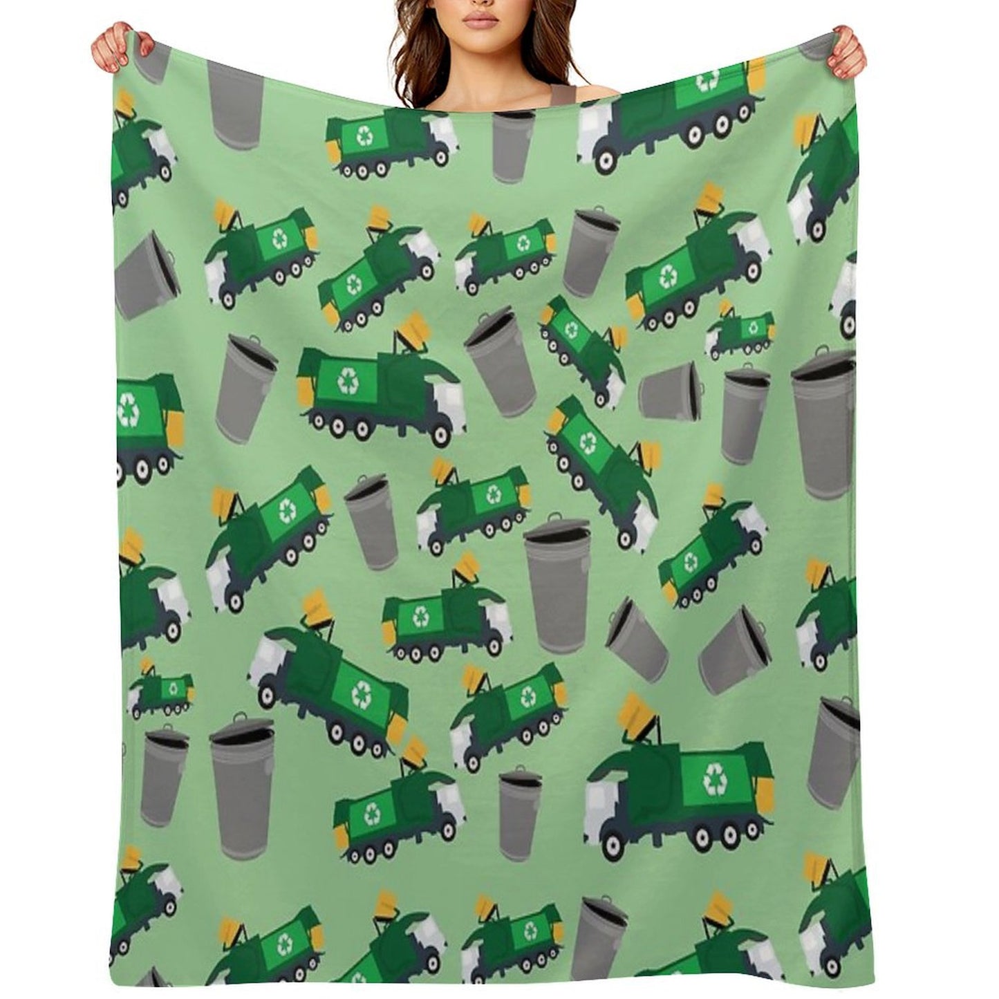 Recycling Garbage Truck Pattern Throw Blanket