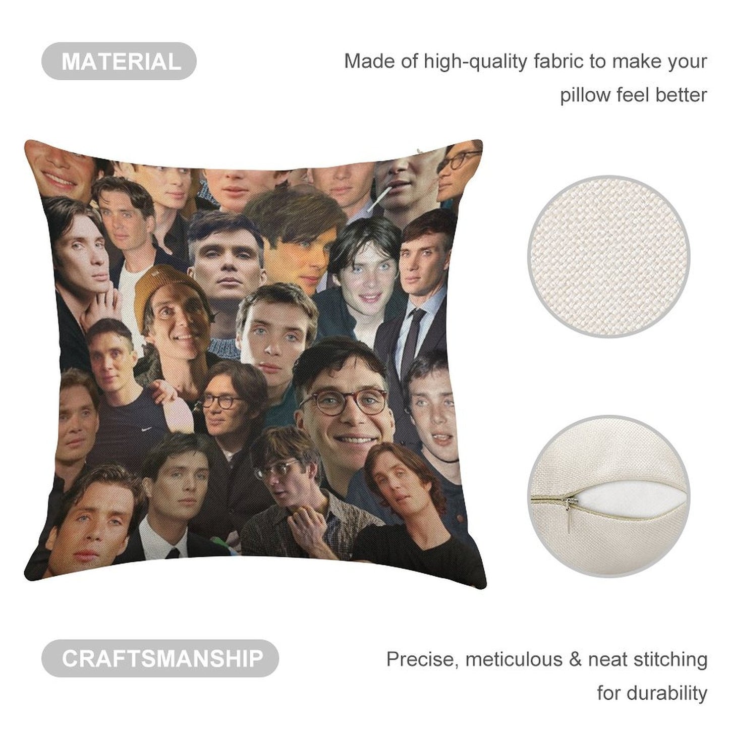 Cillian Murphy Photo Collage Linen Throw Pillow Cover