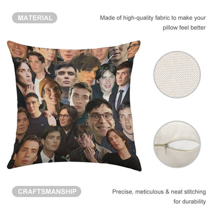 Cillian Murphy Photo Collage Linen Throw Pillow Cover